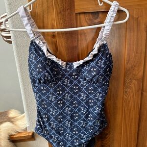 CupShe Women’s Navy Blue Patterned One-Piece with Ruffled Straps